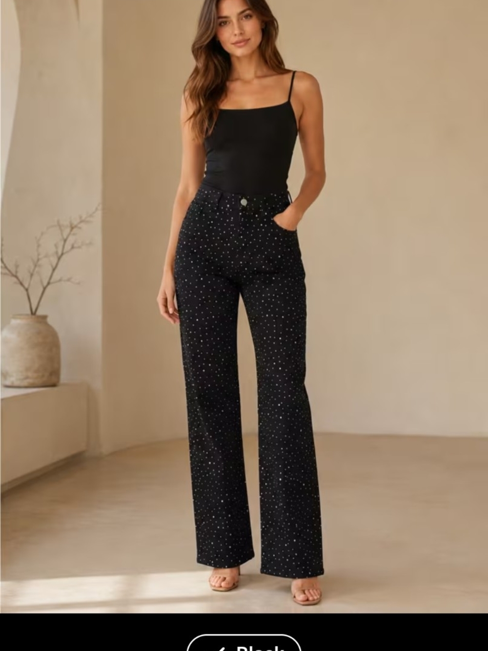 High-Rise Black Polka Dot Wide-Leg Pants